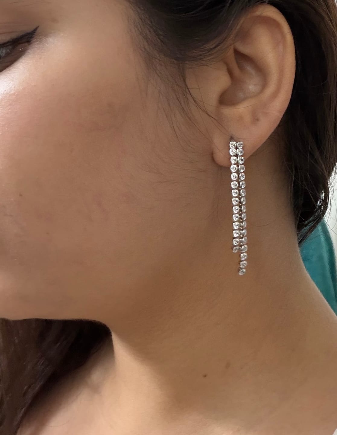 Customer photo review of Premium Double Row Drop 925 Sterling Silver Earring for Women
