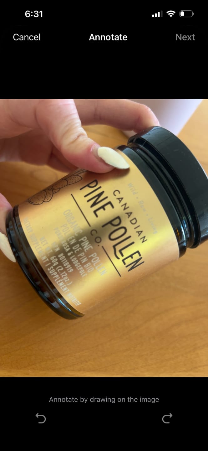 Customer photo review of Certified Organic Pine Pollen Powder - Wildcrafted 60g (2.12 oz)