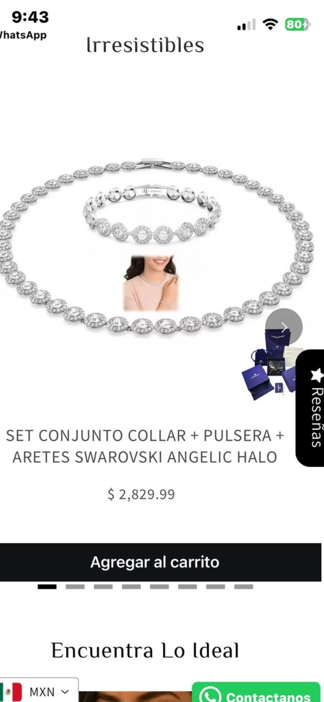 Customer photo review of SET CONJUNTO COLLAR + PULSERA + ARETES SWAROVSKI ANGELIC HALO
