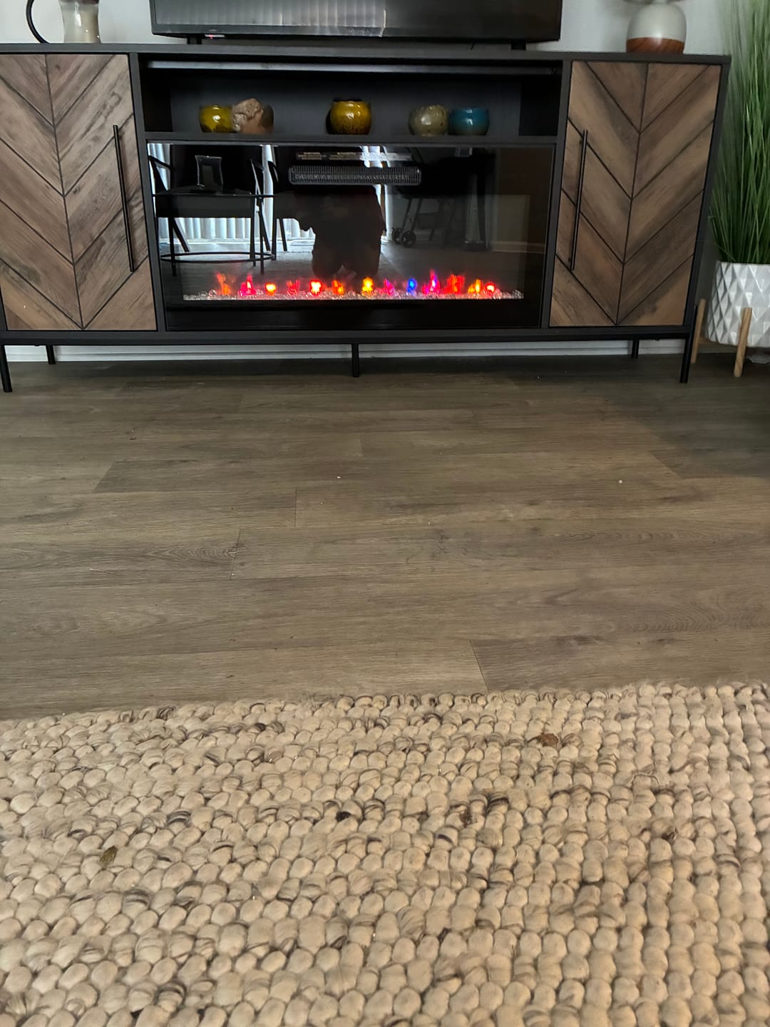Customer photo review of Harper 68" Chevron Door Fireplace TV Stand