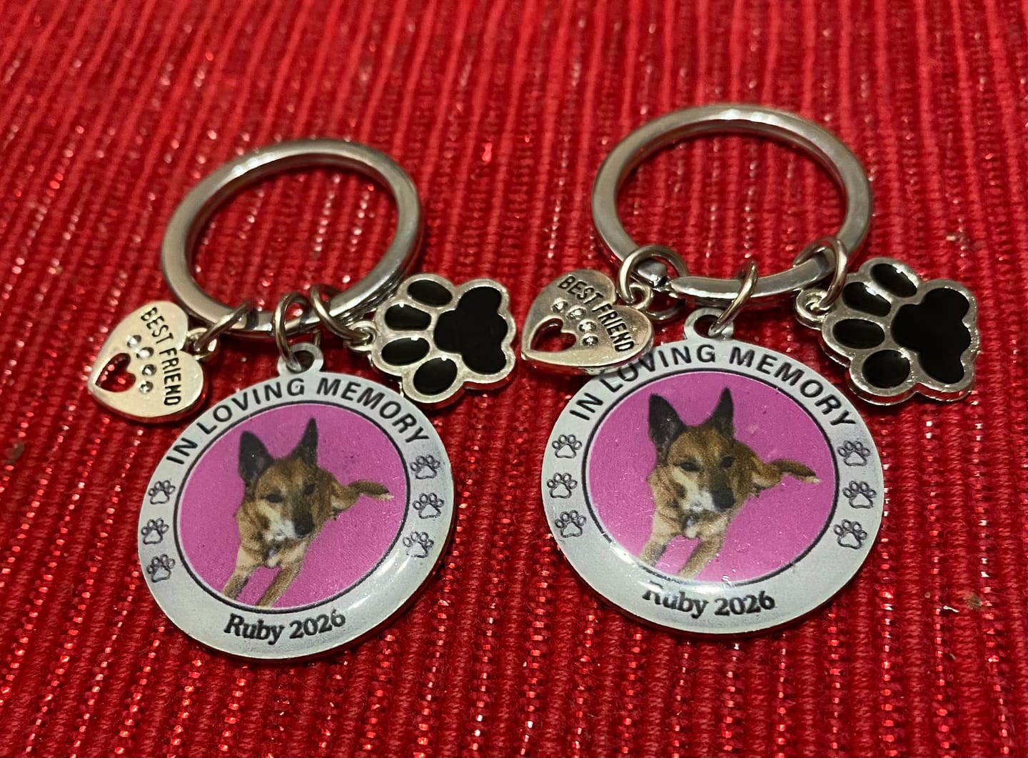 Customer photo review of Custom Personalized Photo Keychain Pet Charm Key Ornaments - Memorial Gift for Dog/Cat Lovers - You left paw prints on my heart