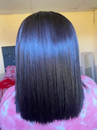 Customer photo review of Vietnamese Super Double Drawn Bone Straight 5x5 Glueless Closure Natural Black Wig