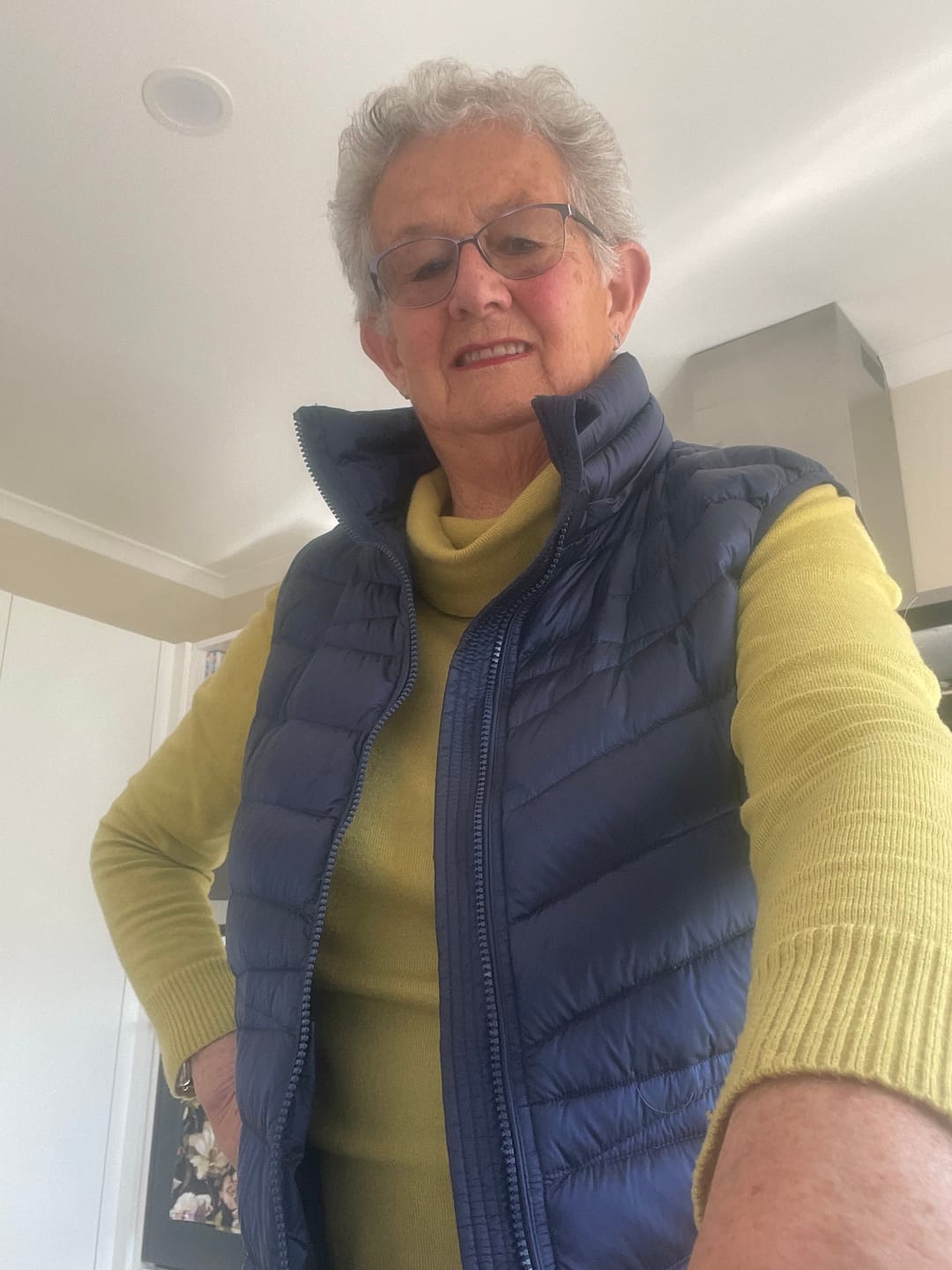 Customer photo review of Mary-Claire 90/10 Packable Down Vest - Moonlight
