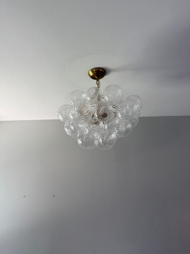 Customer photo review of Brass Cluster Ribbed Glass Globe Bubble Chandelier