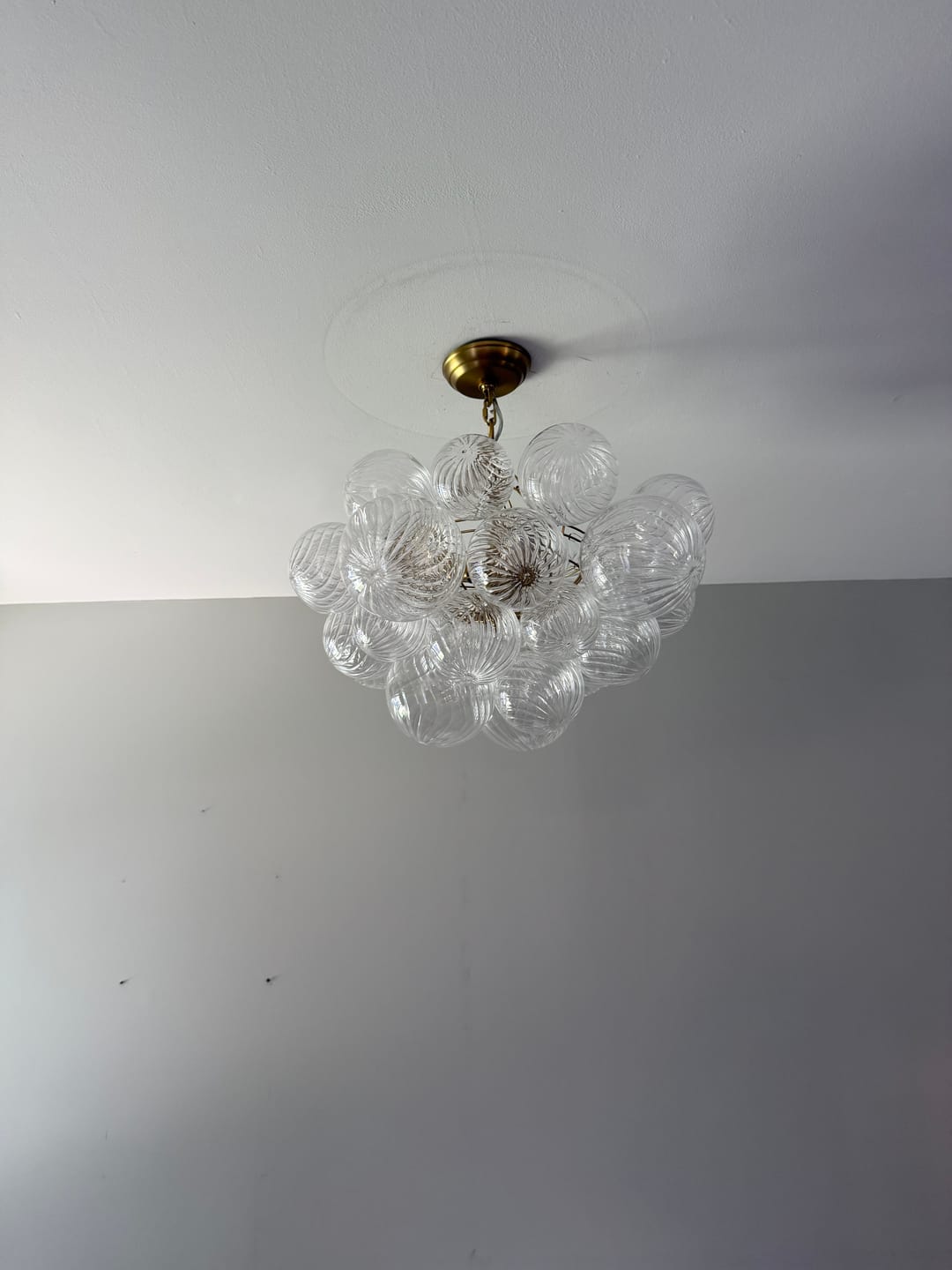 Customer photo review of Brass Cluster Ribbed Glass Globe Bubble Chandelier