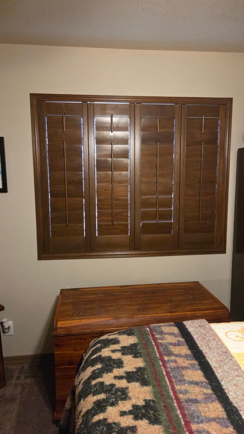 Customer photo review of Stained Wood Plantation Shutter