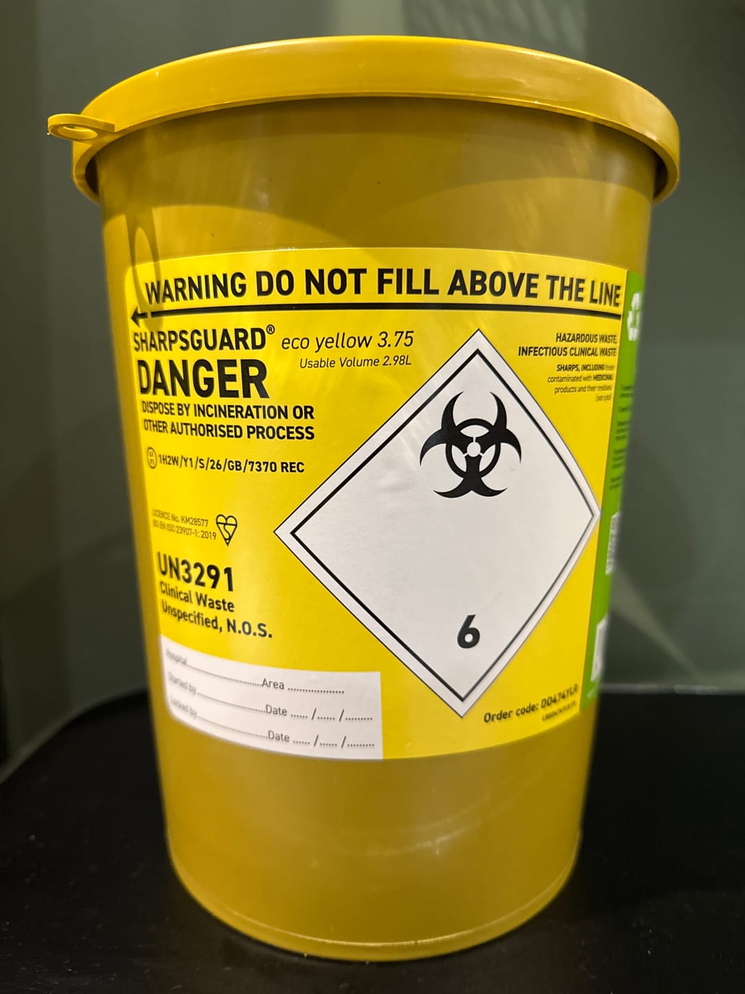 Customer photo review of Sharpsguard Yellow 3.75 Ltr Sharps Bin
