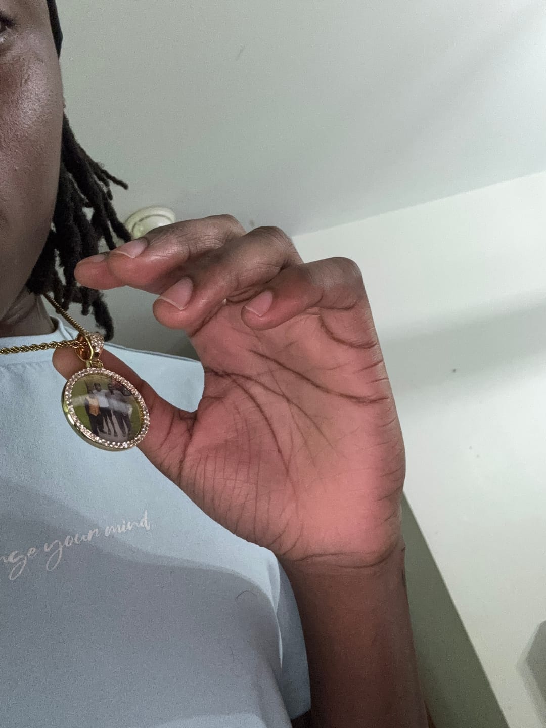 Customer photo review of Iced Circle Photo Pendant