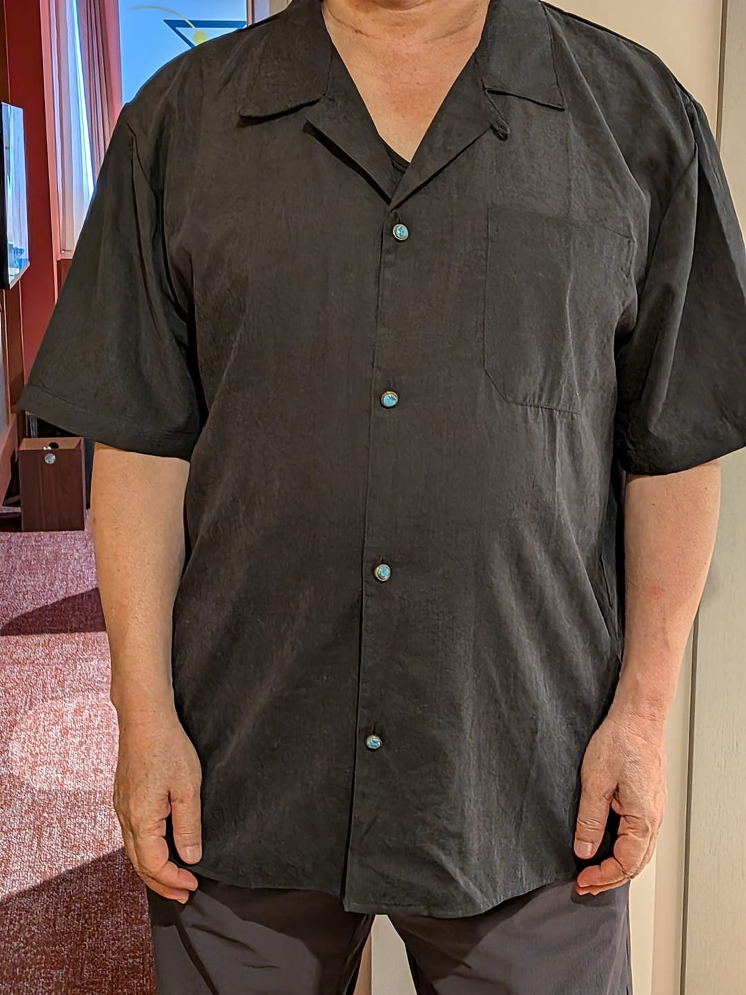 Customer photo review of ターコイズ風ボタン付き ピーチスキンシャツ　新色追加！