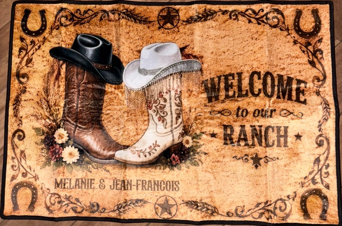 Customer photo review of Welcome To Our Ranch - Personalized Western Outfit Doormat