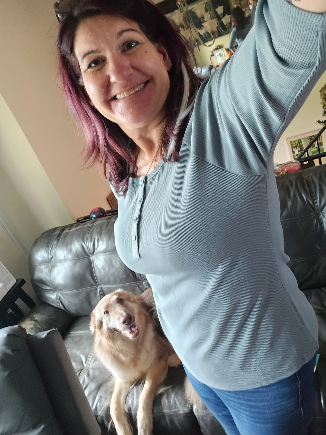 Customer photo review of Dusty Blue Henley 3/4 Sleeve
