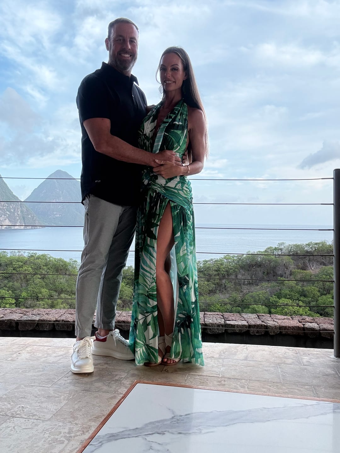 Customer photo review of Capri Halter Tropical Print Maxi Dress - Aqua Green