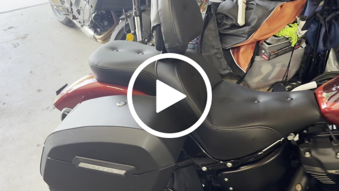 Customer video review of 32L - Darkin Large Quick Mount Leather Wrapped Hard Saddlebags for Harley Softail Street Bob FXBB/S