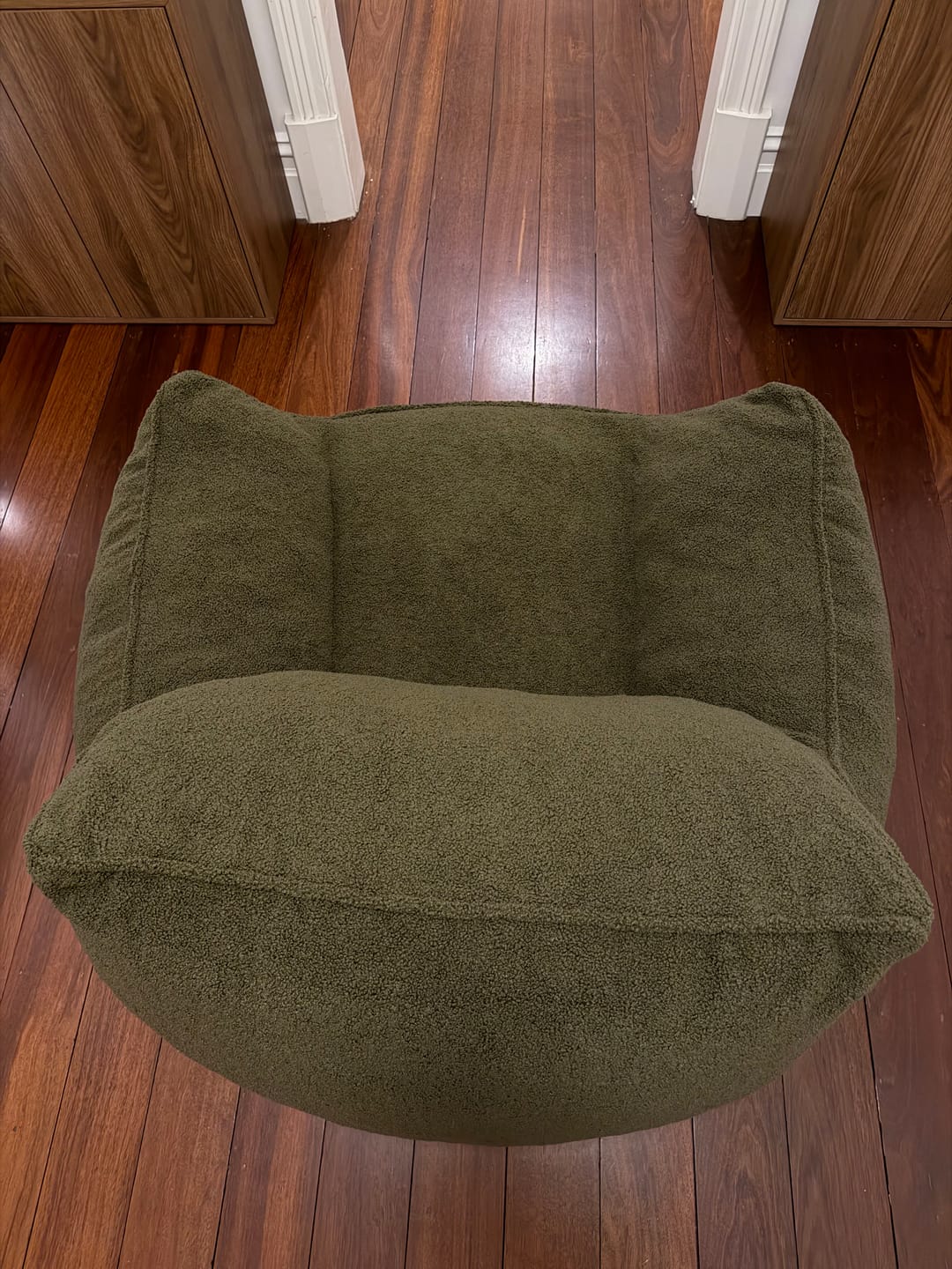 Customer photo review of DODO LOUNGE CHAIR - TEDDY FLEECE DARK OLIVE