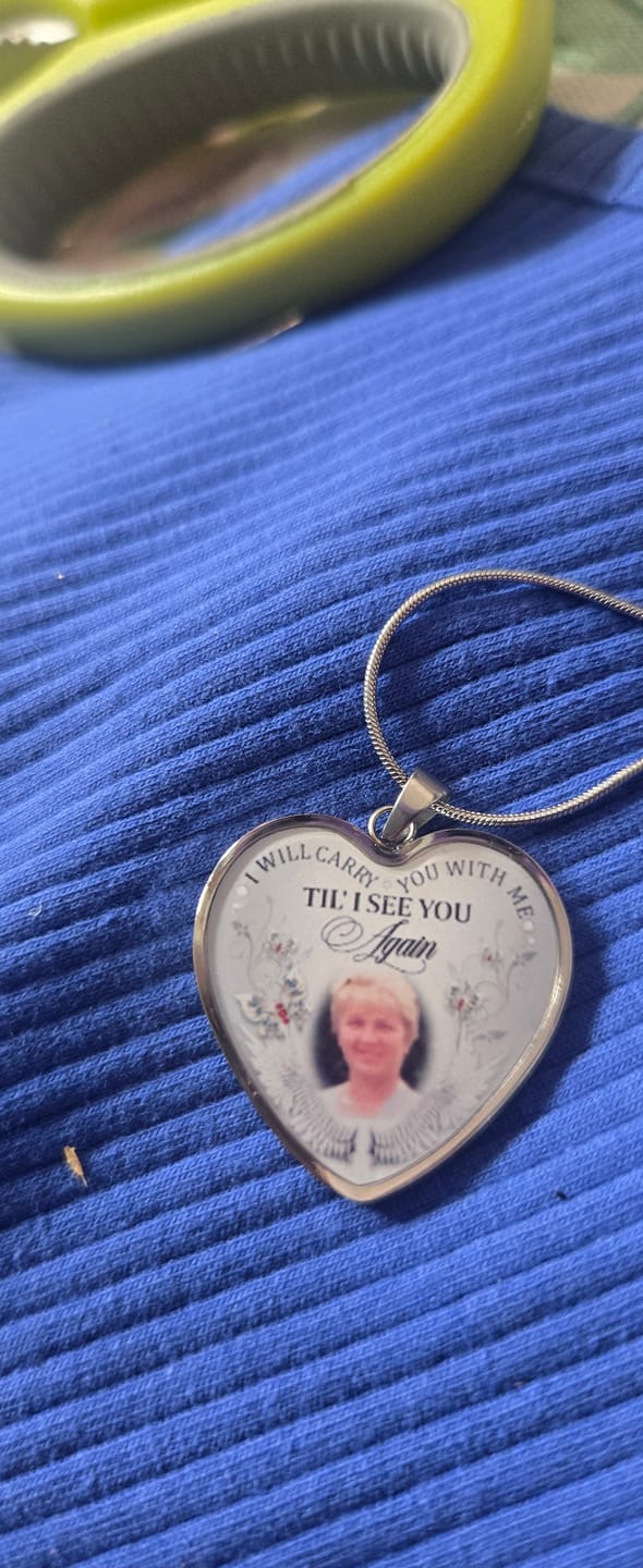Customer photo review of Custom Photo Memorial Necklace/Keychain "I Will Carry You With Me” - N001