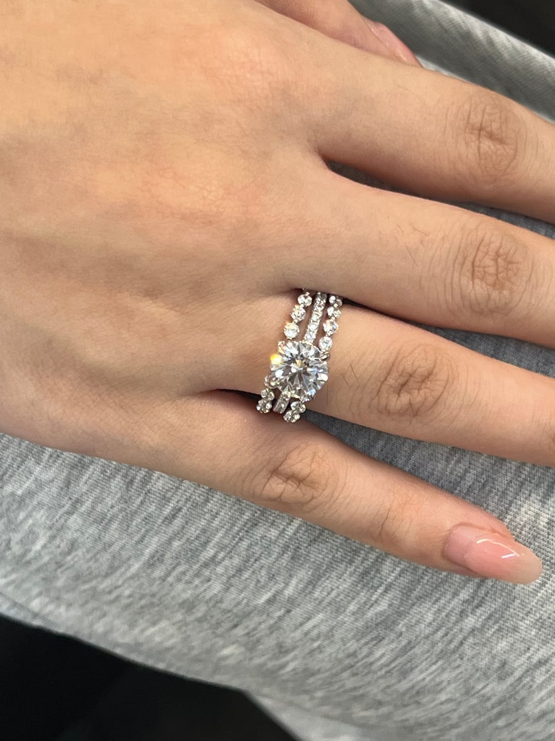Customer photo review of S925 2.0Ct Round Cut Engagement Ring with 0.77Ct Enhancer Wedding Band For Everyday Wear