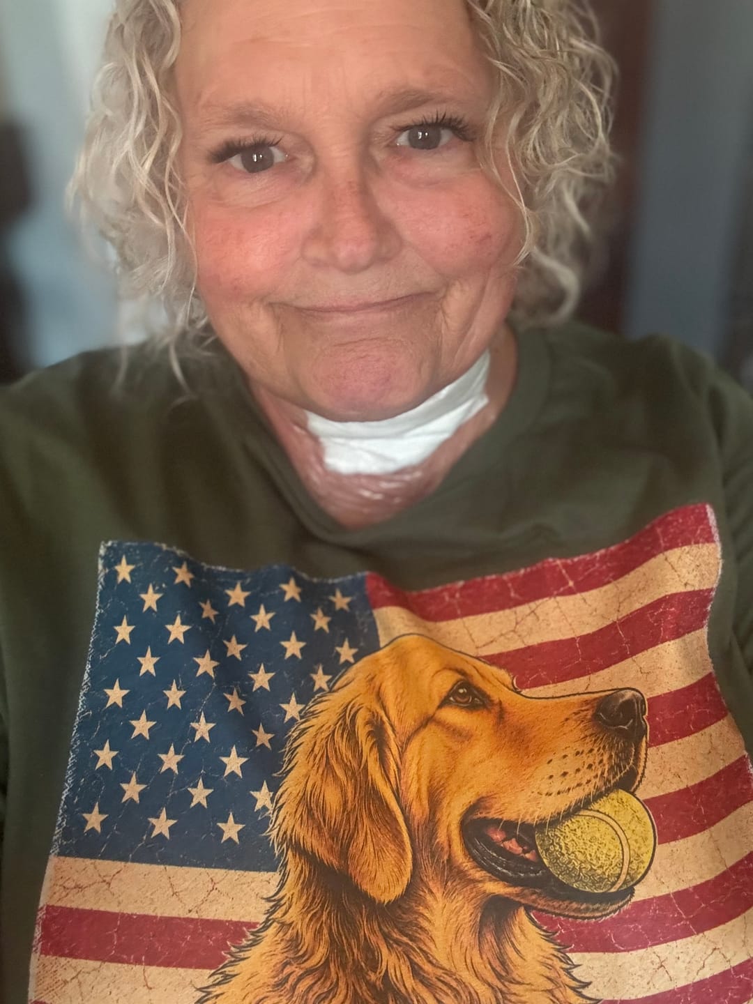 Customer photo review of USA Flag Golden Retriever T-shirt