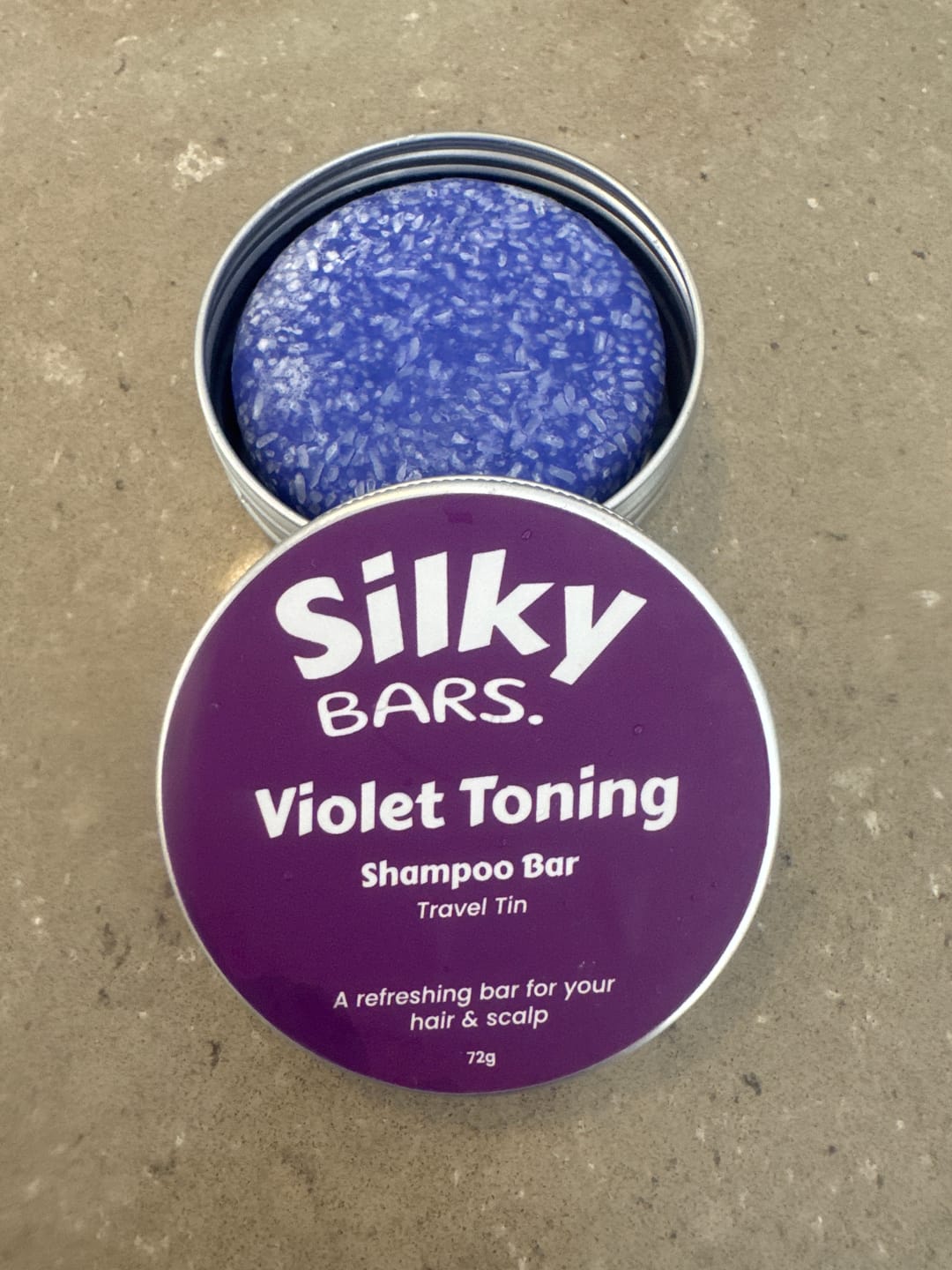 Customer photo review of Violet Toning Shampoo Bar