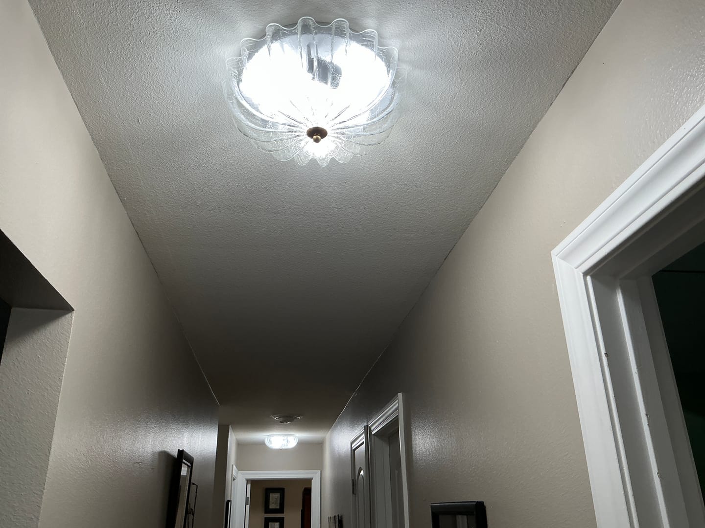 Customer photo review of Boho Pleated Flower White Crackled Glass Semi Flush