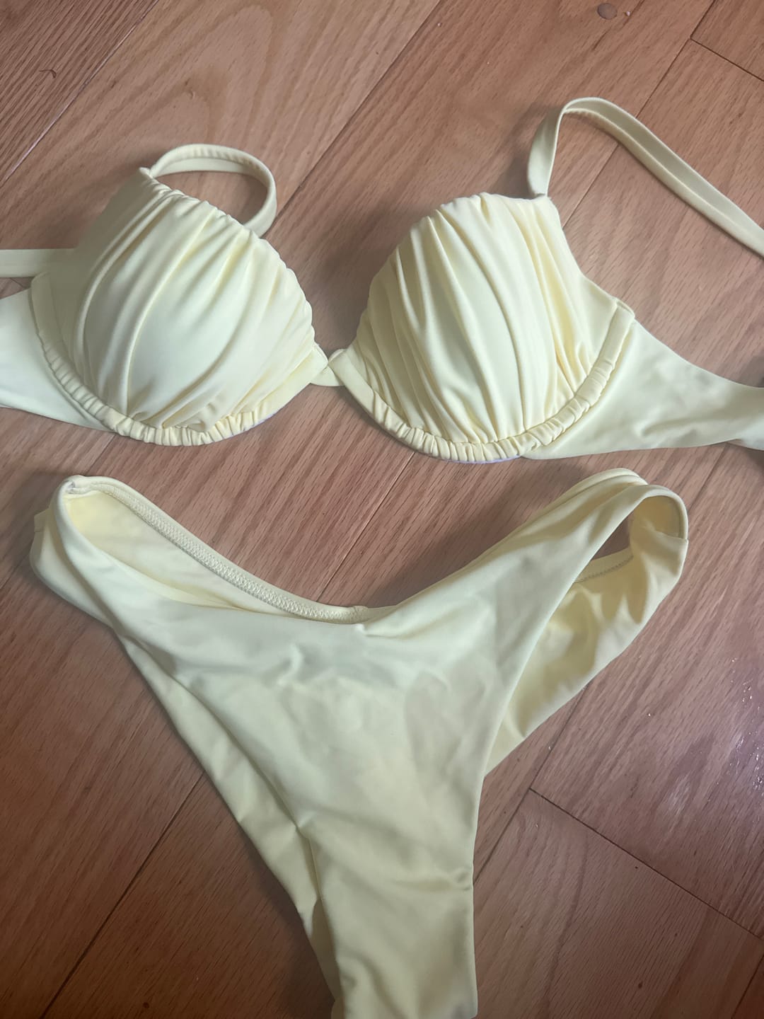 Customer photo review of Seamolly Sexy Solid Color Ruched Underwire Push Up Top & Cheeky Brazilian Bottom Bikini Set