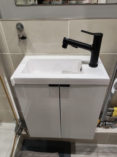 Customer photo review of Hudson Reed Fusion Wall Hung Vanity Unit & Side Tap Basin 500mm (2-Door) - Gloss White (Compact)