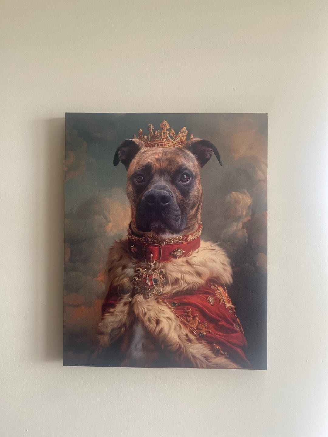 Customer photo review of Custom Royal Pet Portrait Canvas – Personalized Dog King Painting
