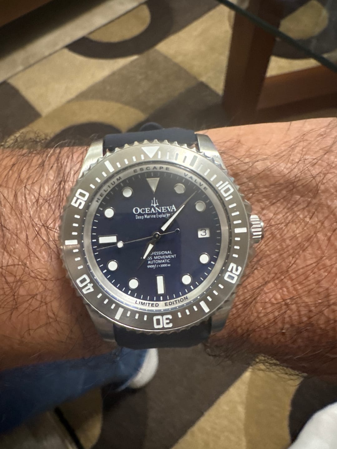 Customer photo review of Oceaneva Men's Deep Marine Explorer III 3000M Pro Diver Watch Navy Mother Of Pearl Dial