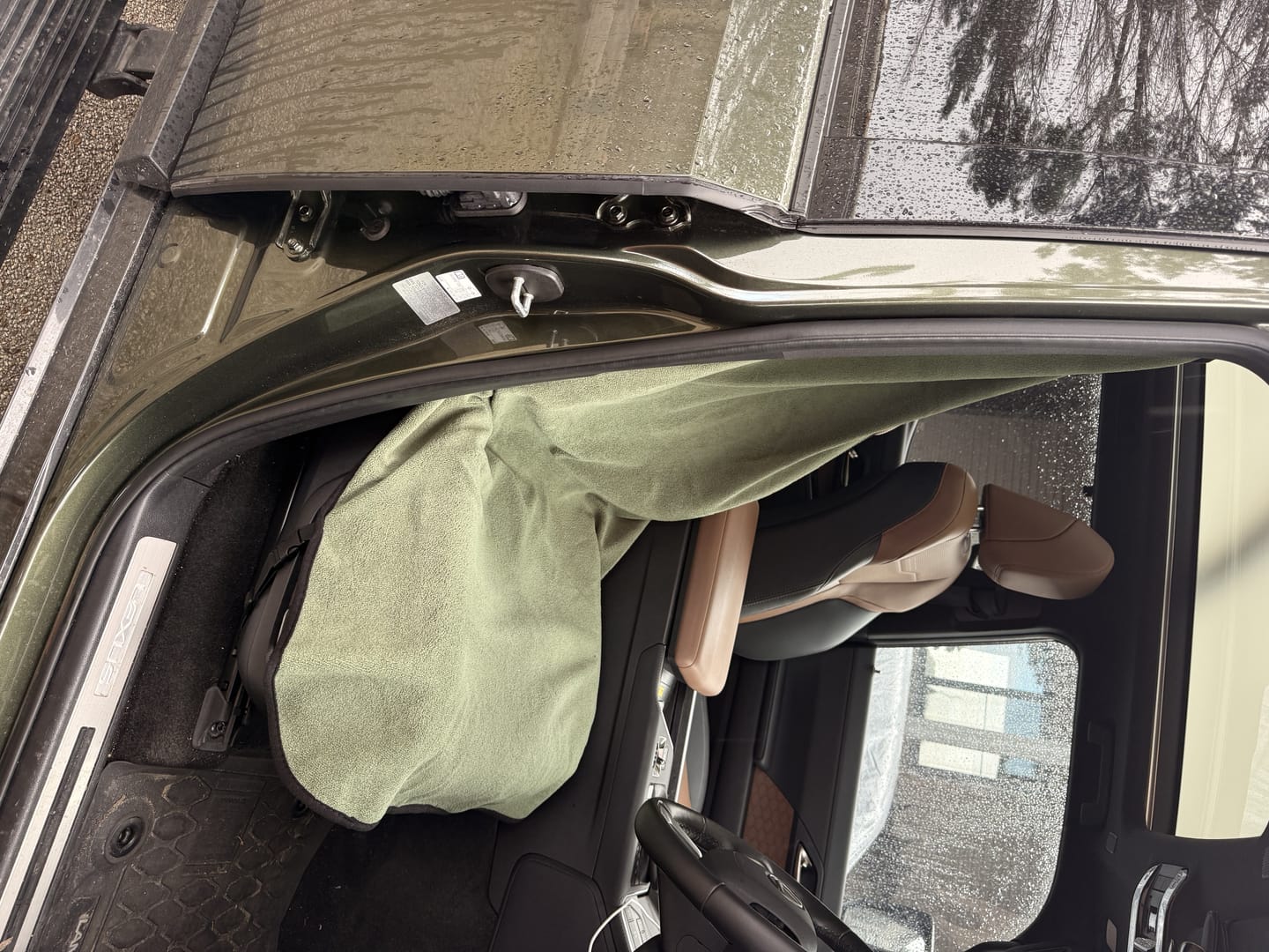 Customer photo review of Waterproof Car Seat Towel – Moss Green | Towel Society