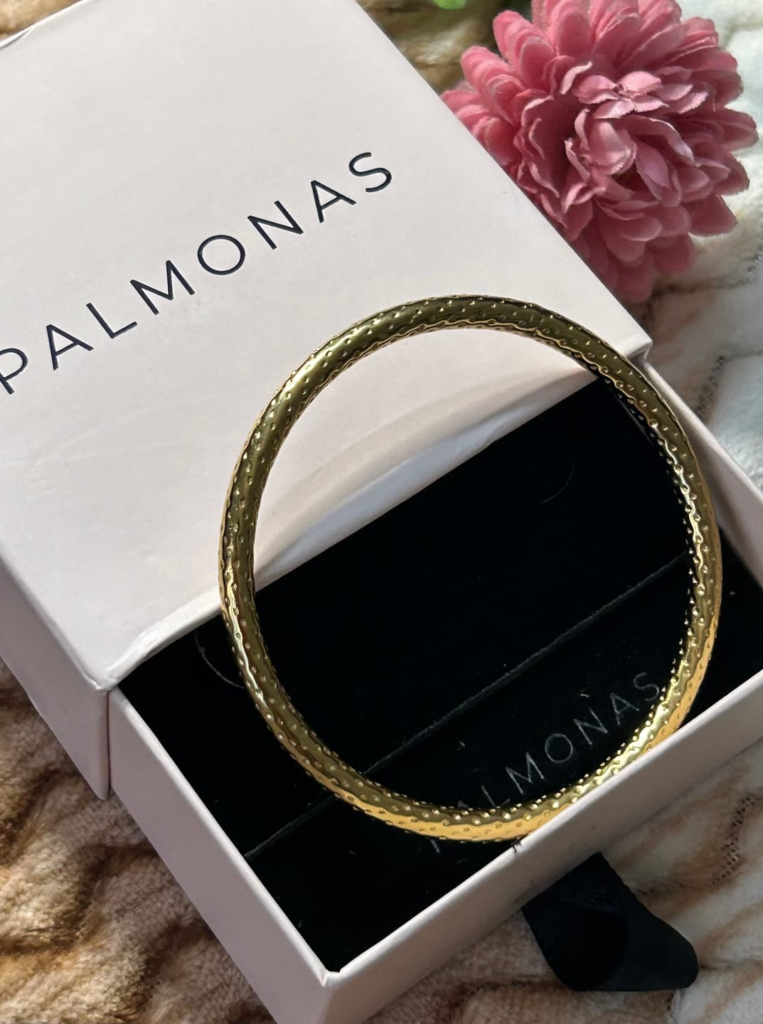 Customer photo review of Engraved Dots Bangle Bracelet