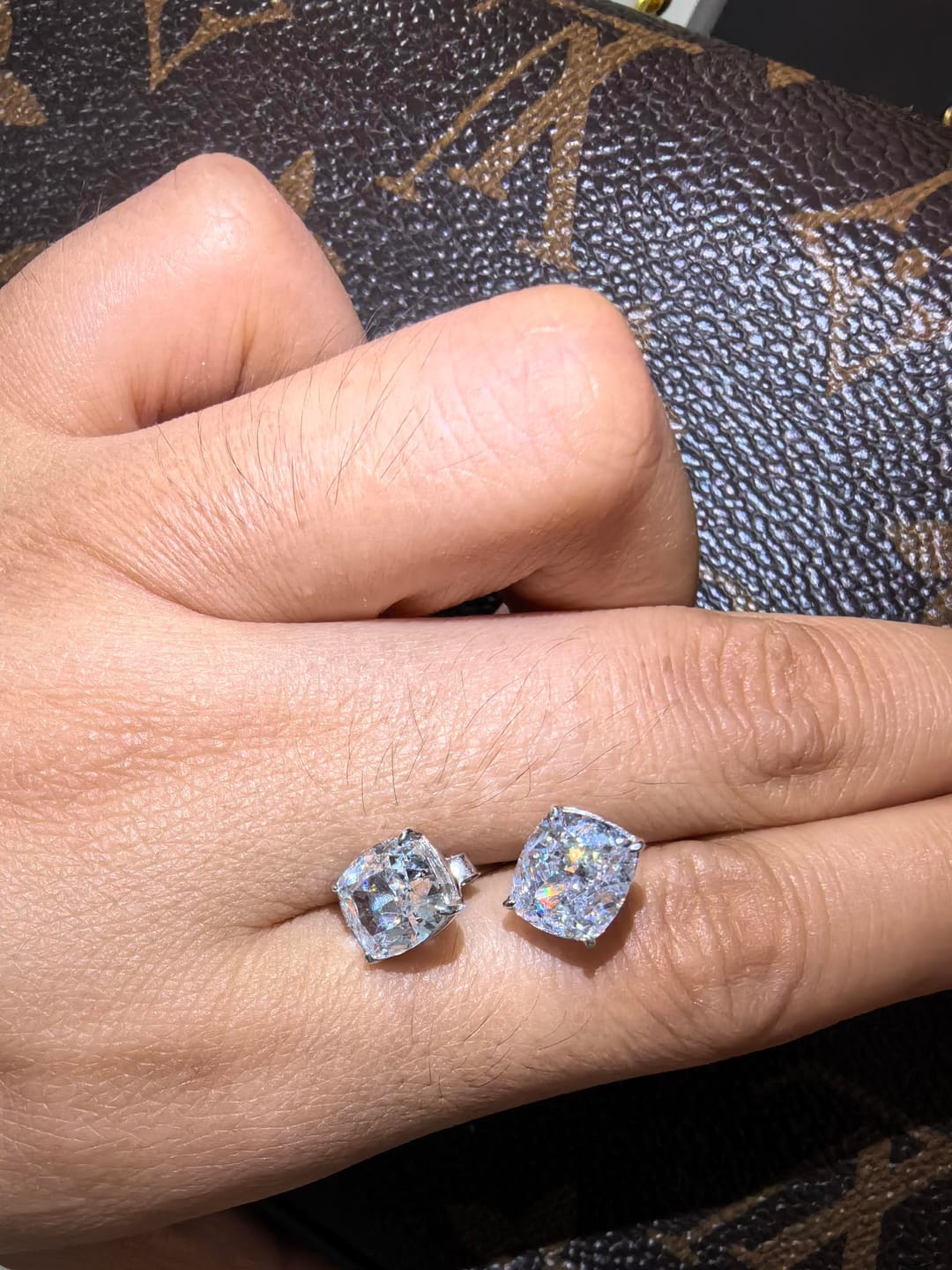 Customer photo review of S925 2.0Ct*2 Classic Cushion Cut Women's Stud Earrings In Sterling Silver For Everyday Wear