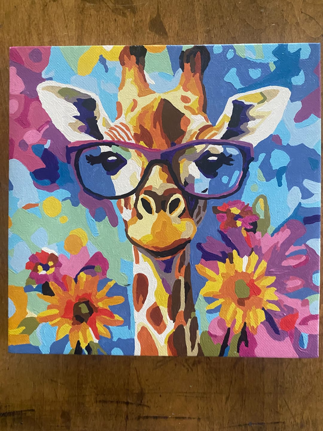 Customer photo review of Mini Paint by Number with Frame - Cool Giraffe with Flowers