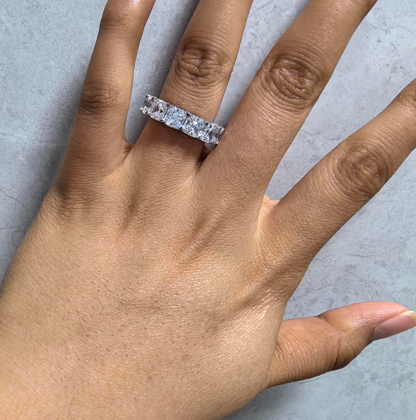 Customer photo review of S925 Luxurious 6.0Ct Cushion Cut Women's Wedding Band In Sterling Silver