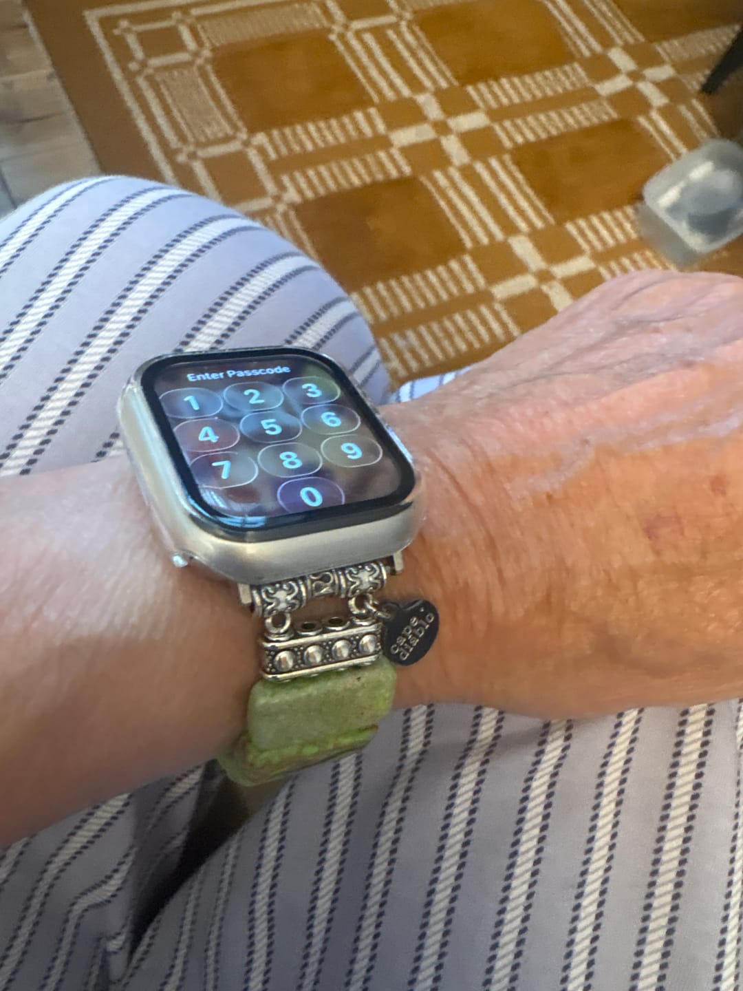 Customer photo review of Lime Tibetan Jasper Stretch Apple Watch Strap