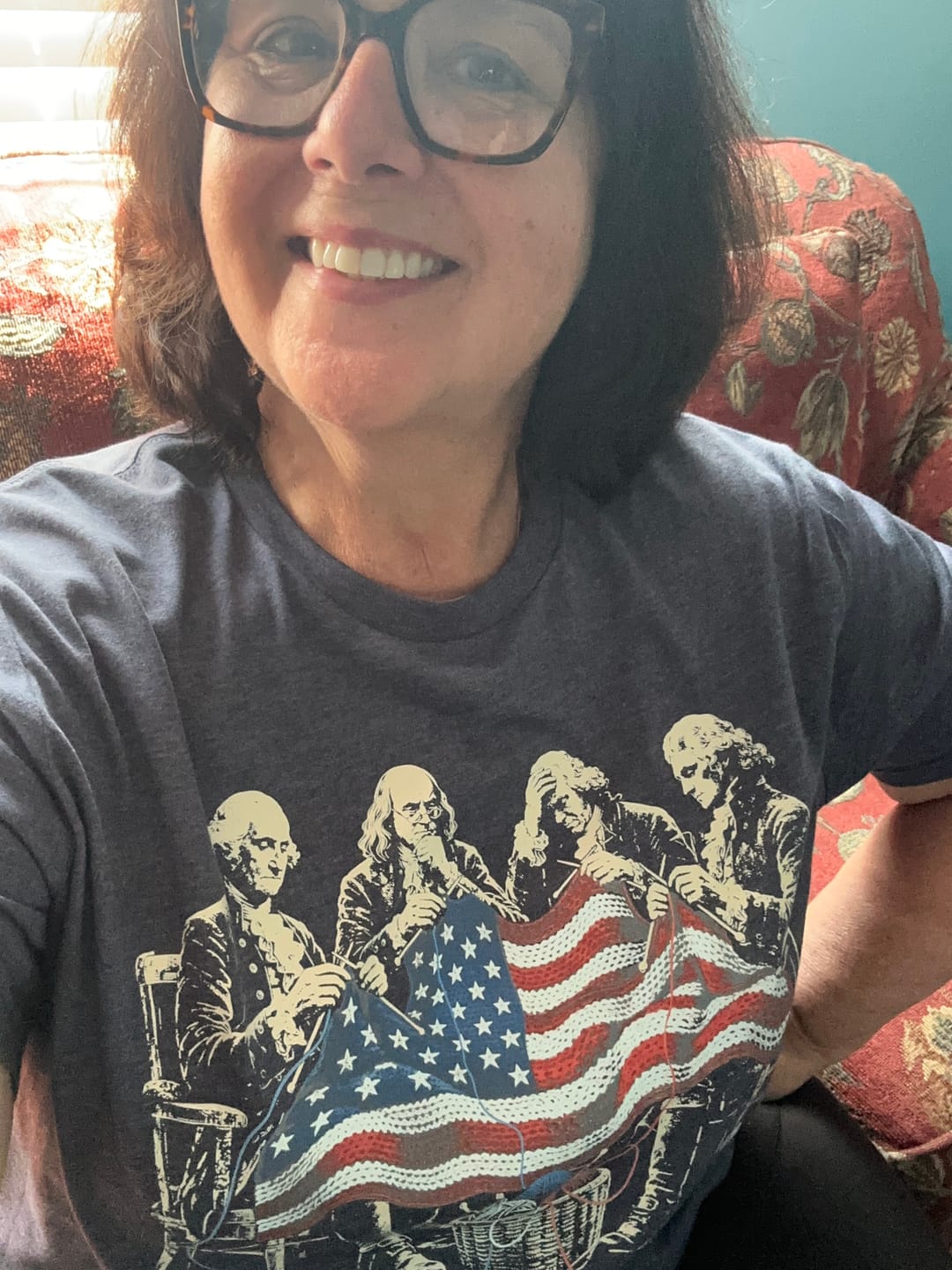 Customer photo review of The Founding Knitters America T-shirt