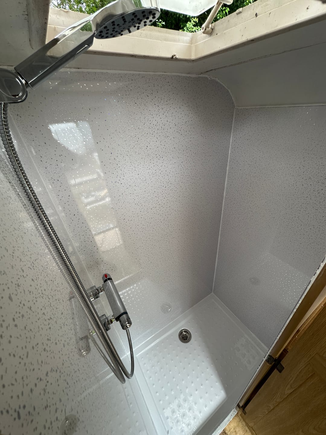 Customer photo review of Premium White Sparkle Gloss Shower Wall Panel – 1M x 2.4M