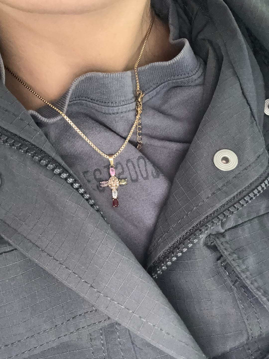 Customer photo review of Embrace - Delicate Colourful Cross Necklace Gold/Silver