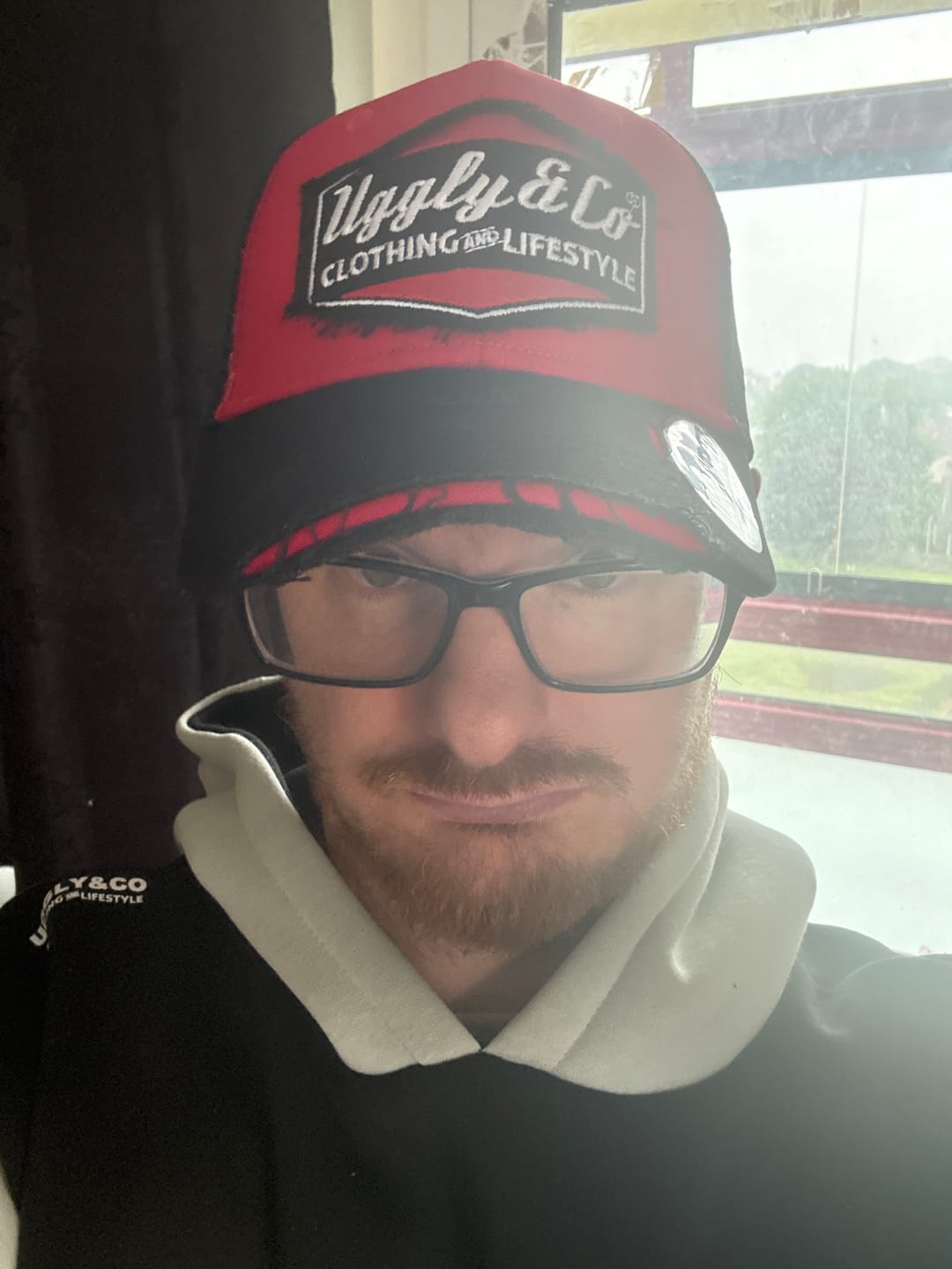 Customer photo review of Black & Red Retro Diamond Trucker Cap