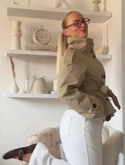Customer photo review of Kiarra Stand Collar Crop Trenchcoat