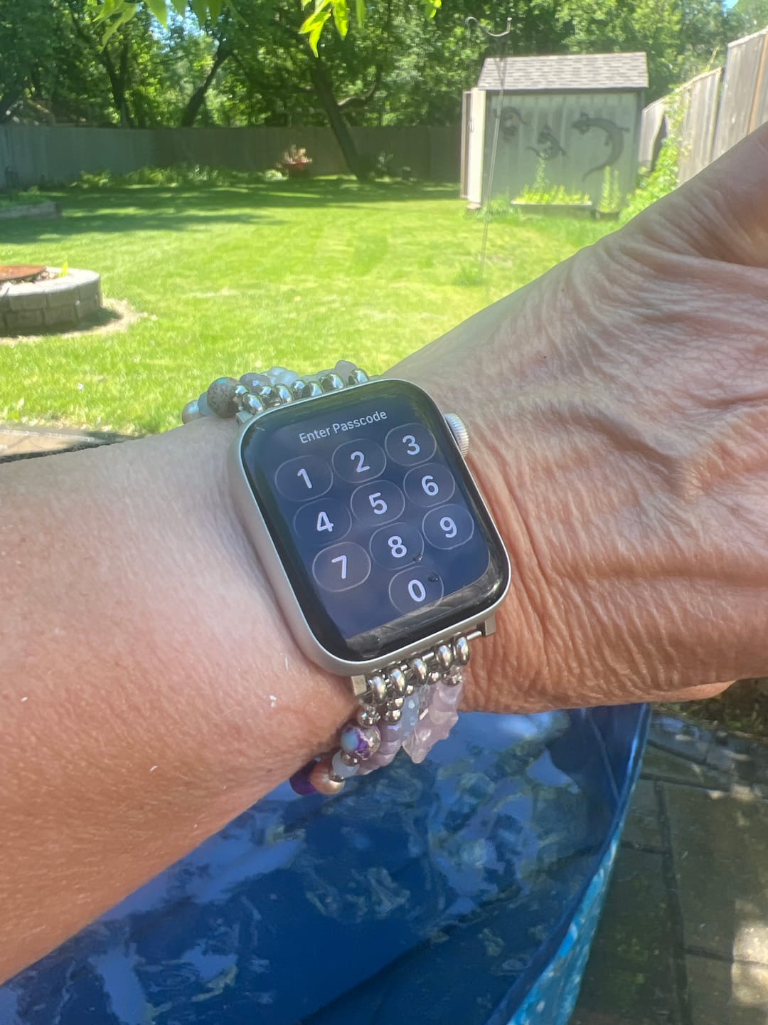 Customer photo review of Lilac Shoreline Stretch Apple Watch Strap