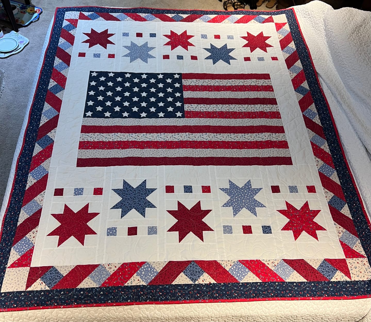Customer photo review of Freedom Song   Sew-Ready Quilt Kit Featuring Stunning New Red White and Blue Fabrics 61" X 75"