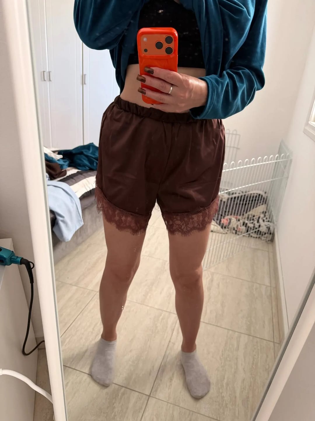 Customer photo review of Suzette Lace Satin Shorts