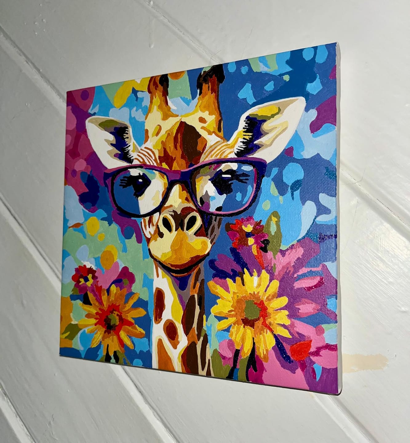 Customer photo review of Mini Paint by Number with Frame - Cool Giraffe with Flowers