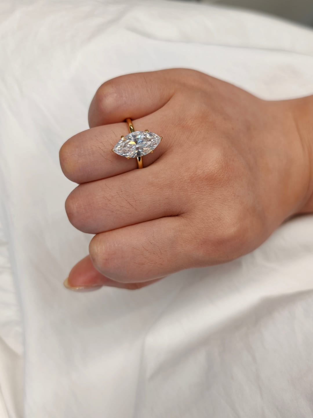 Customer photo review of S925 3.0~4.0Ct Marquise Cut Hidden Halo Engagement Ring Travel Ring