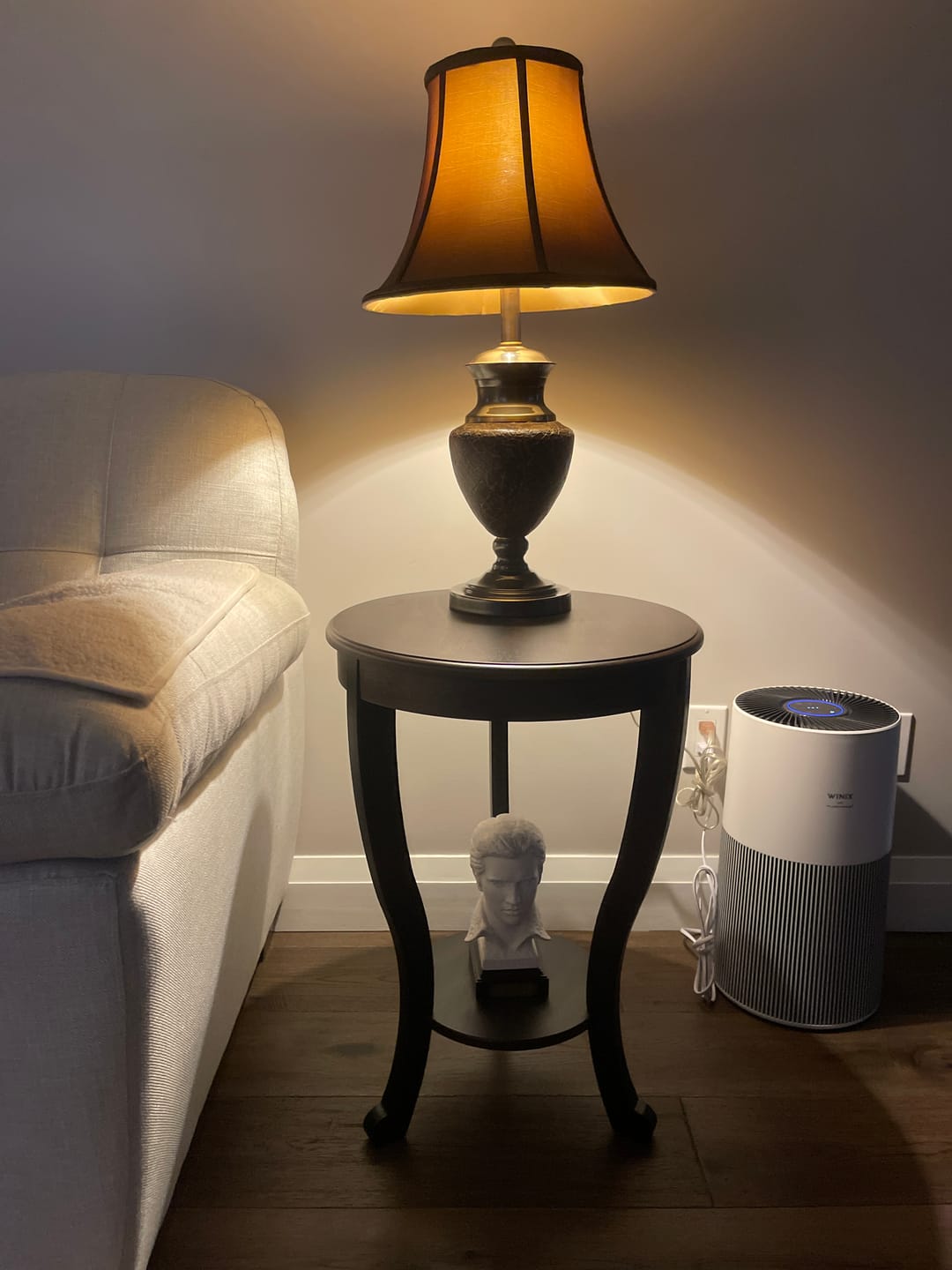 Customer photo review of Dark Walnut 2-Tier Round Accent Table, 26"H
