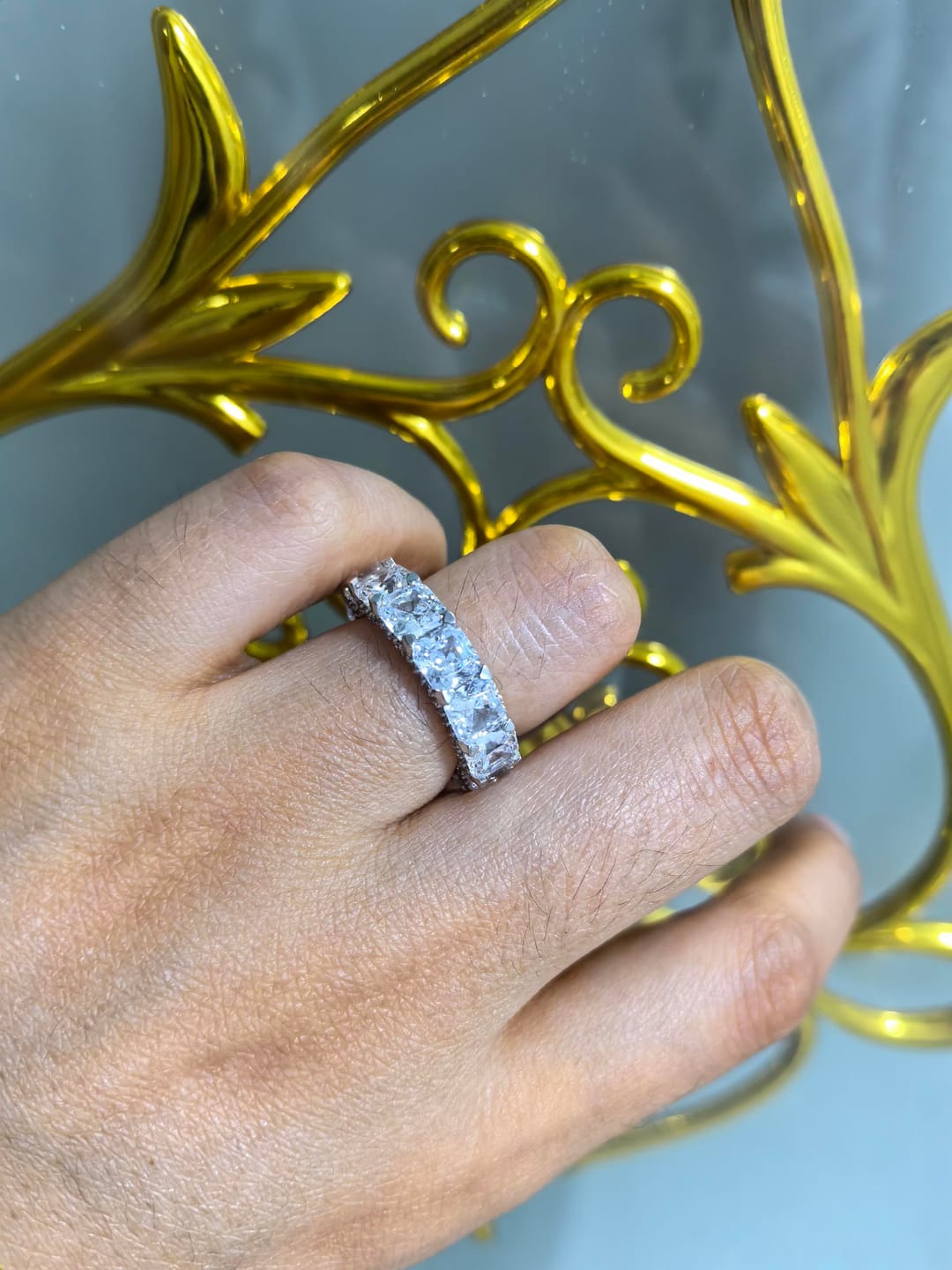 Customer photo review of S925 Luxurious 6.0Ct Cushion Cut Women's Wedding Band In Sterling Silver