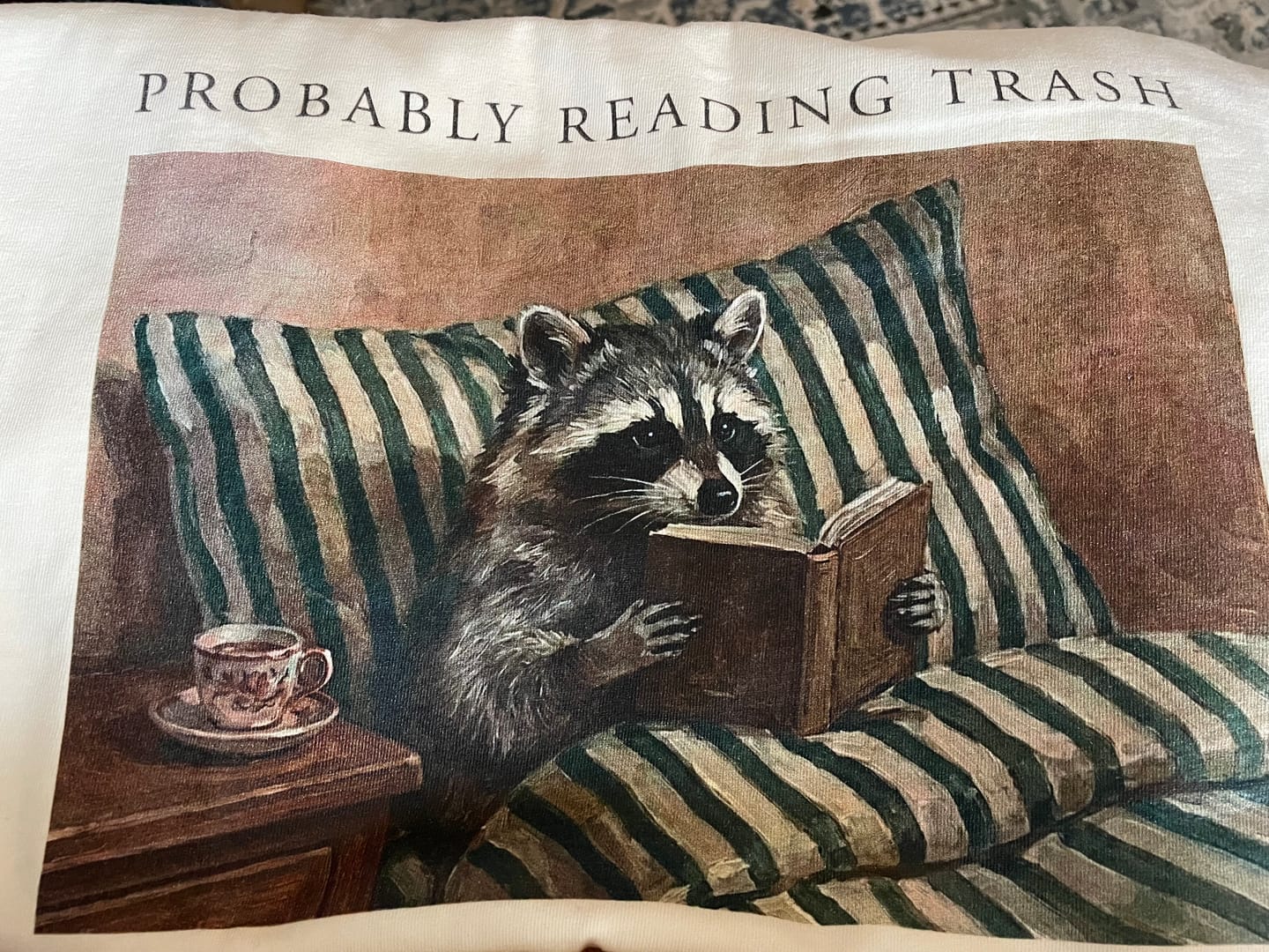 Customer photo review of Probably Reading Trash Raccoon Comfort Colors Shirt | Funny Book Lover Shirt