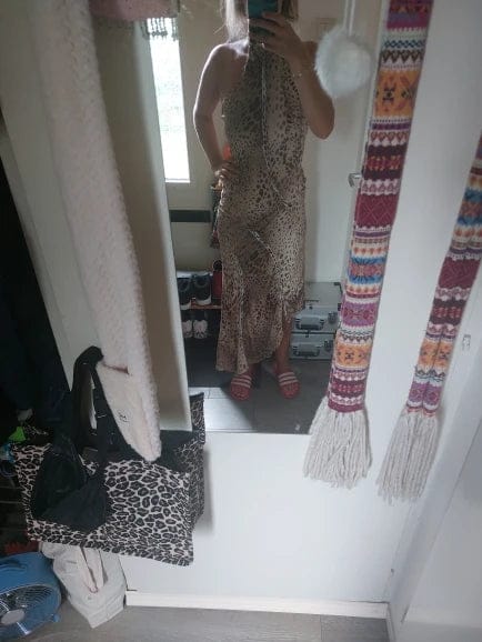 Customer photo review of Cindy Leopard Halter Neck Maxi Dress