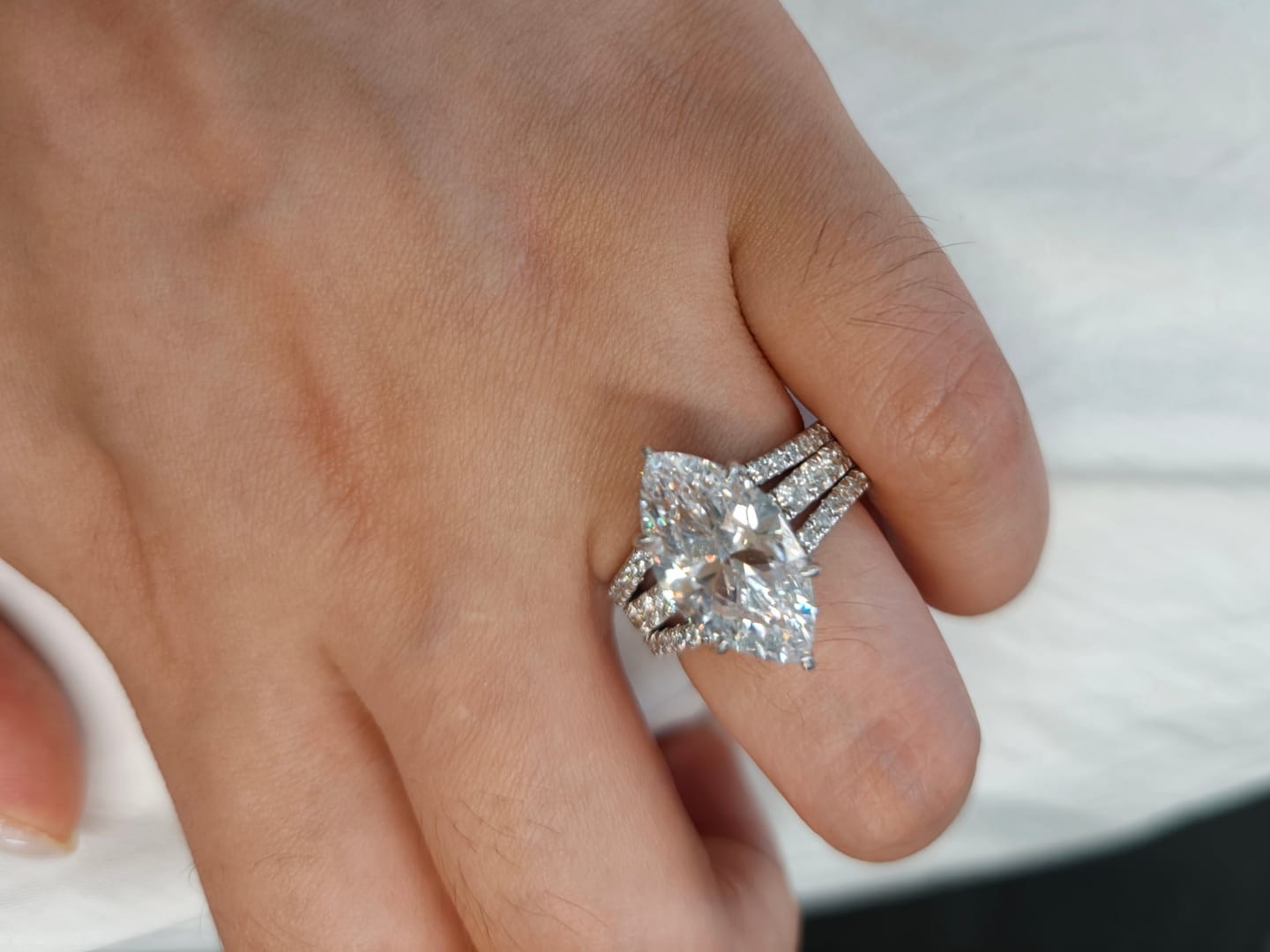 Customer photo review of S925 4.5Ct Marquise Cut Engagement Ring With Enhancer Wedding Band Wedding Ring Set