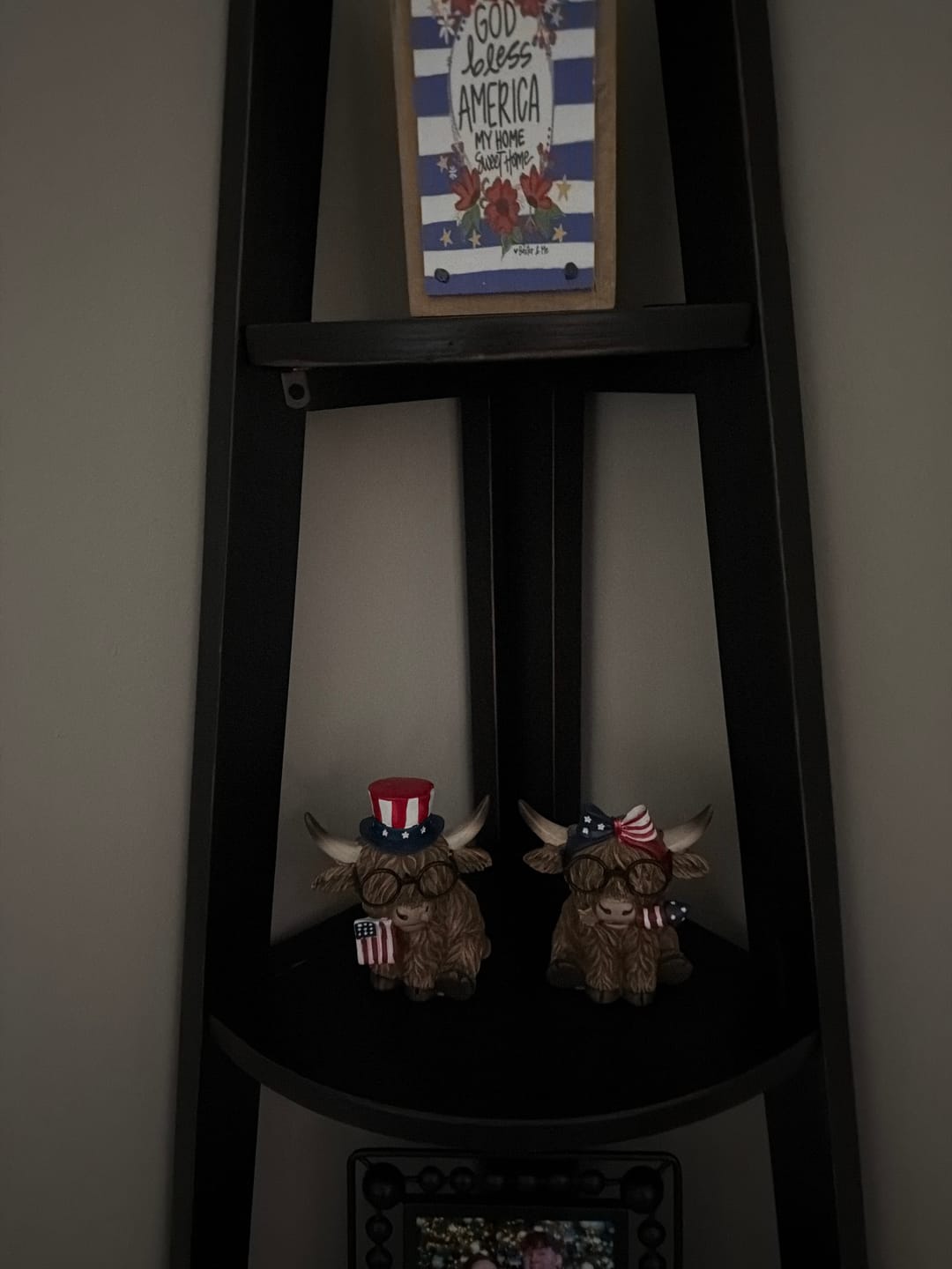 Customer photo review of Patriotic Highland Cows With Glasses Resin Tabletop Sitter (2 Styles)