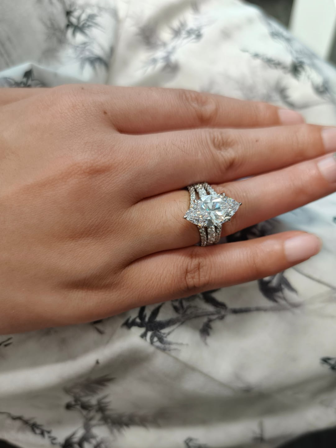 Customer photo review of S925 4.5Ct Marquise Cut Engagement Ring With Enhancer Wedding Band Wedding Ring Set